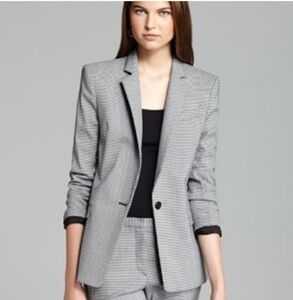 Theory Houndstooth Blazer Dancey Fulton Longline One Button Jacket Capsule 6